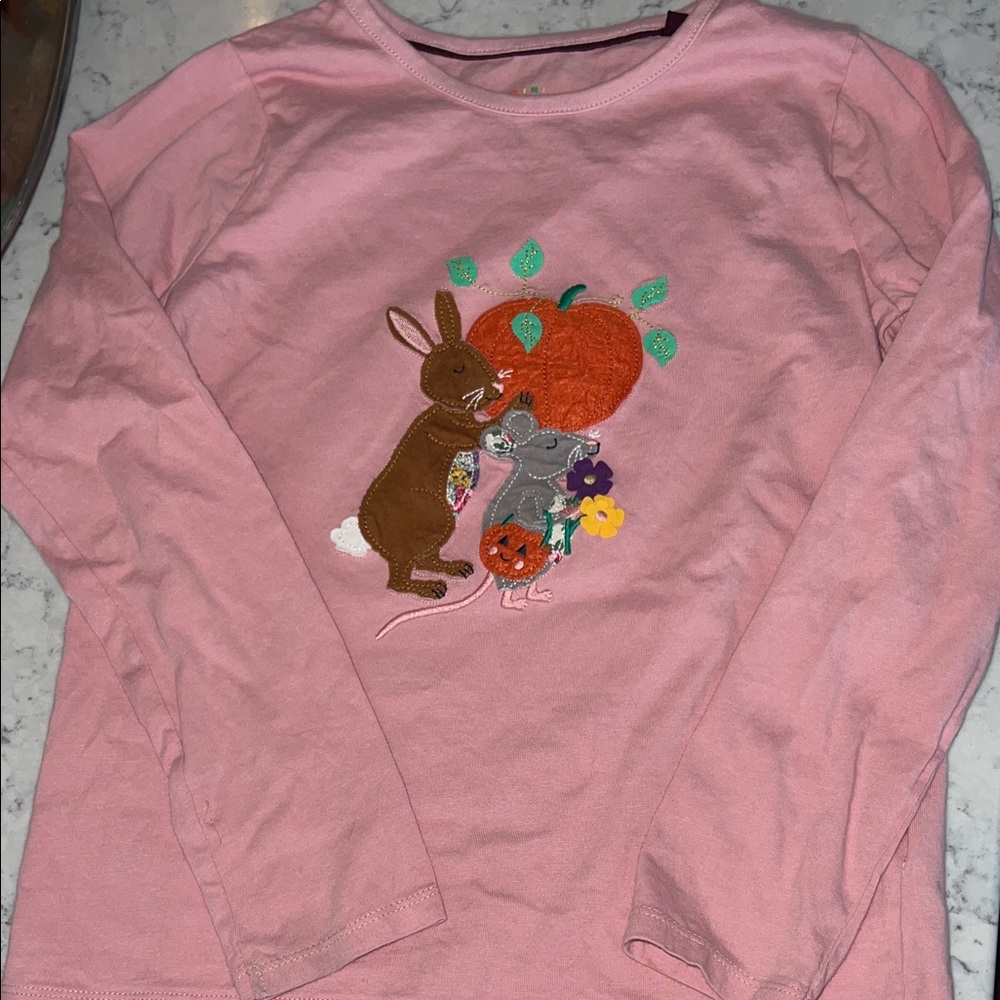 Mini Boden Pink Long Sleeve Top with Bunny, Mouse & Pumpkin Applique